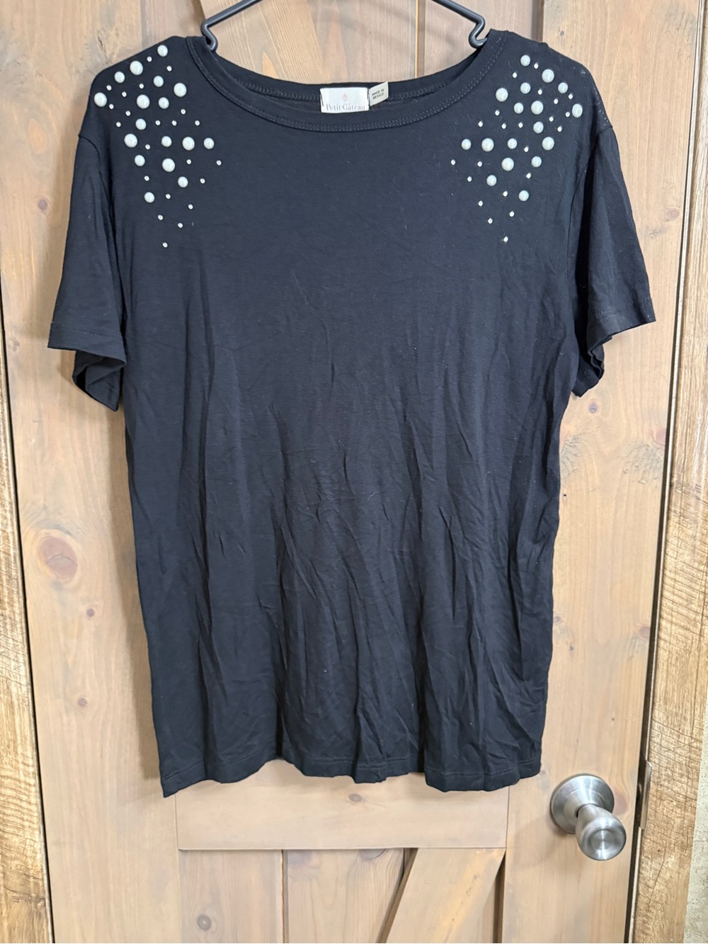 Embellished Shoulder Black Women's Tee